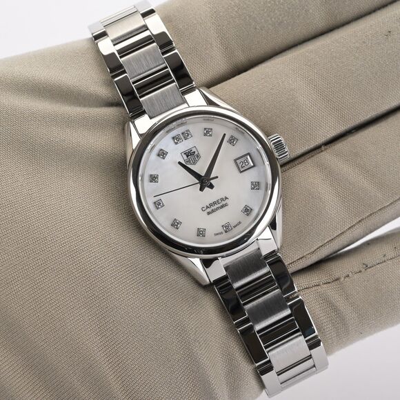 TAG Heuer Carrera WAR2414 Diamond Calibre 9 MOP 29mm Ladies Watch Serviced +Box main image 13